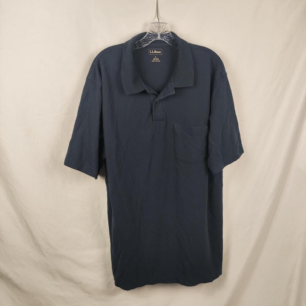 L.L. Bean Polo Shirt Mens Large Blue Pocket Short Sleeve Tagless Cotton Knit